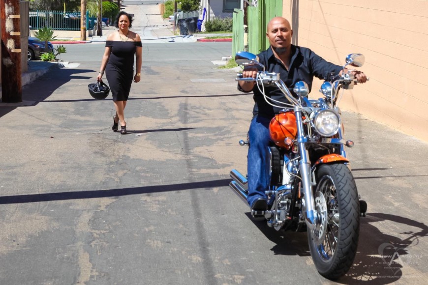 Malika and Rob's Motorcycle and Engagement Photos at the Lafayette Hotel by San Diego Wedding Photographer Andrew Abouna