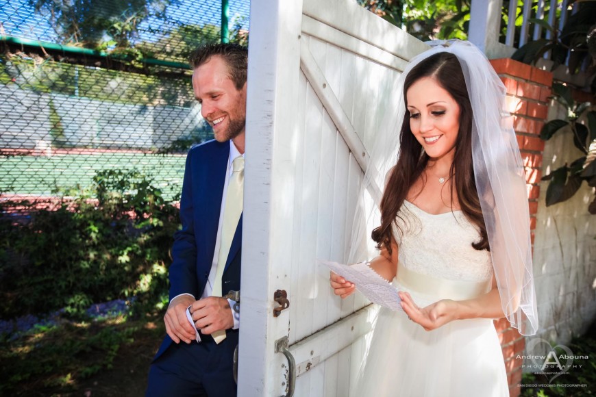 Monica and Ricky La Jolla Backyard Wedding First Look by San Diego Wedding Photographer Andrew Abouna